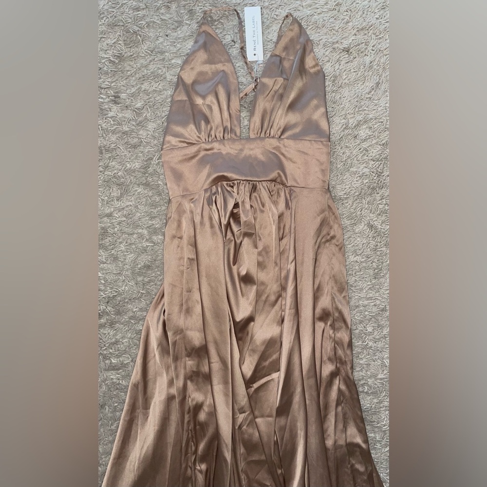 RENE THE LABEL gold Madeline sleeveless long maxi silky dress Small S